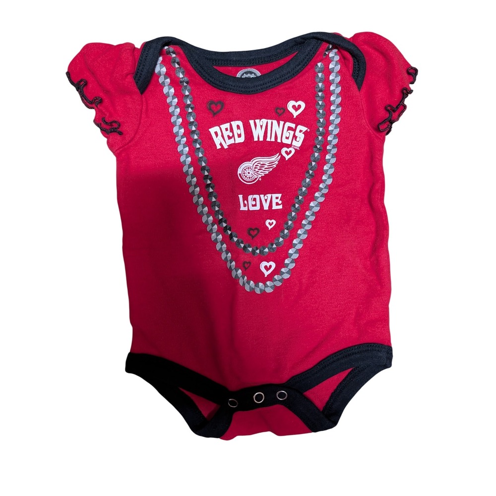 NHL Detroit Red Wings Bodysuit Baby 0-3M Red Excellent Ruffle Sleeve Hearts